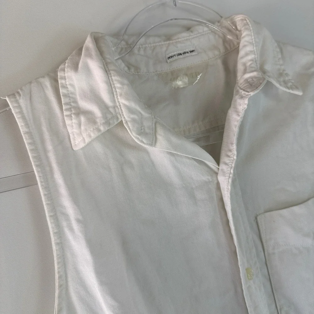MOTHER Sleeveless Foxy Knot Shirt Womens Size S White Cotton Linen Tie Front Top - Picture 4 of 13